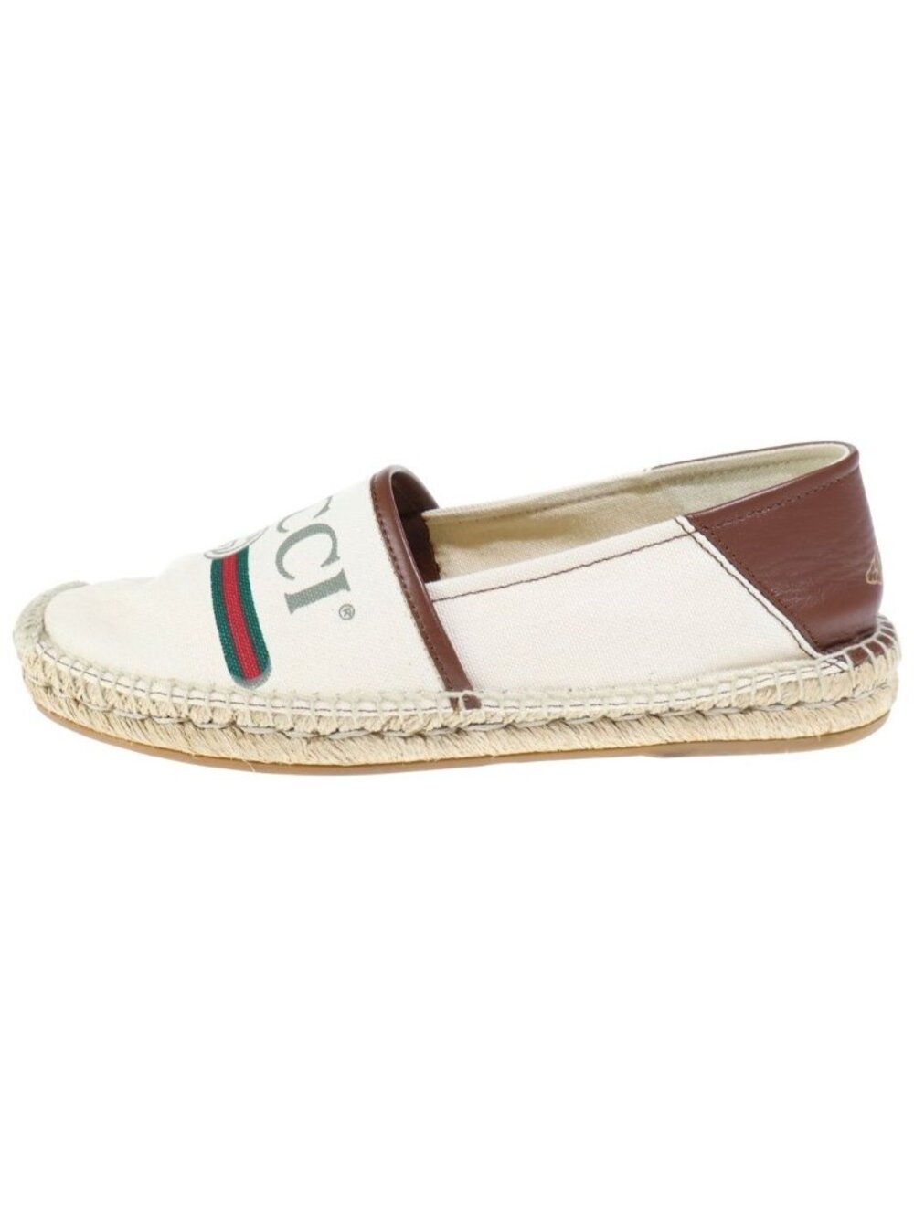 Gucci Vintage Logo Print Espadrilles Canvas Leather Slip-on Low Cut Shoes Beige